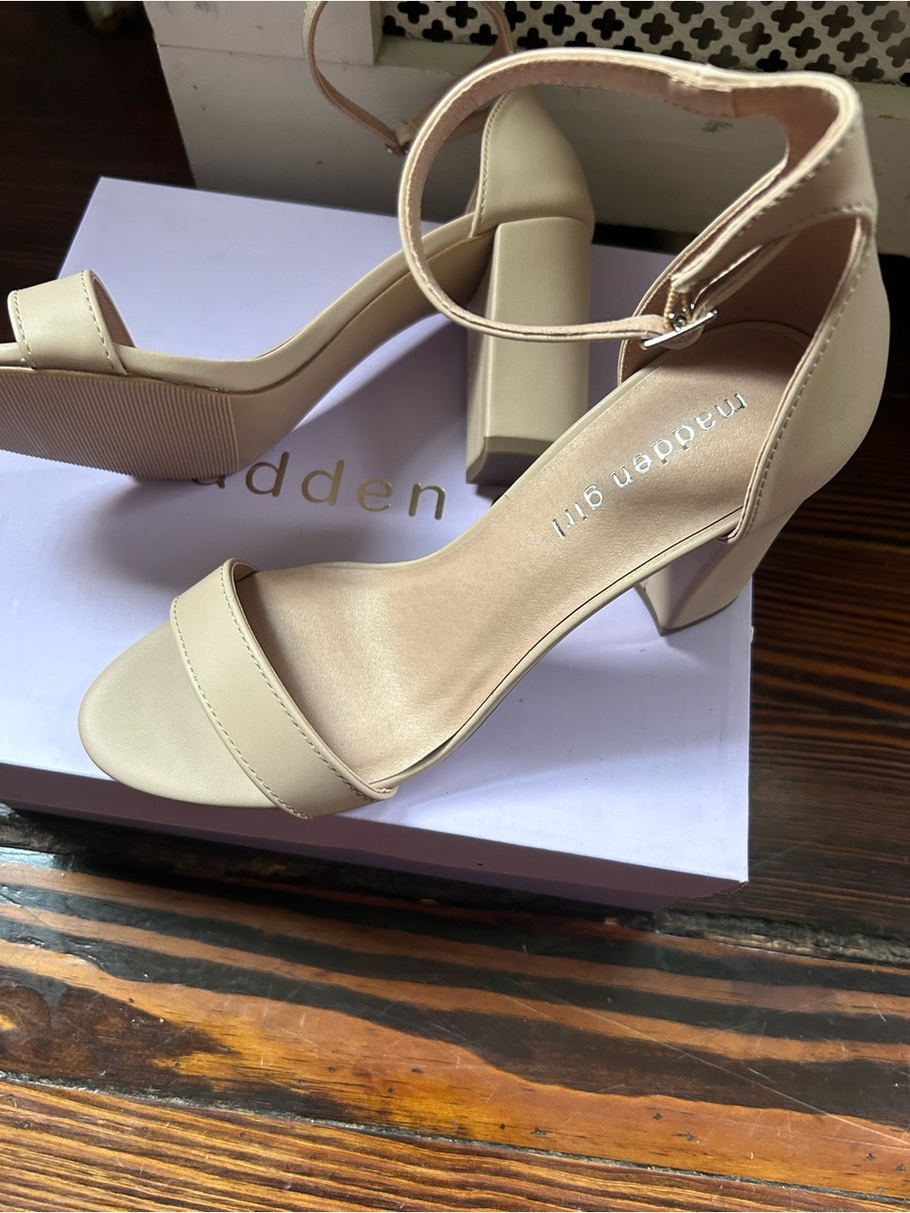 Nude Ankle-Strap Block Heel Sandals by Madden Girl